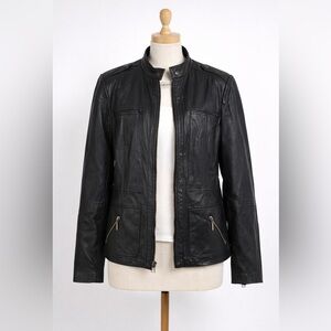 Chico’s Vintage Genuine Leather Jacket Size 1 Biker Minimalist Grunge